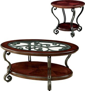 2pc Telmin Traditional Accent Table Set Brown Cherry - HOMES: Inside + Out