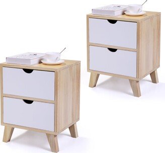 EDWINRAYLLC Set of 2 White Wooden Nightstand with 2 Drawers and Tall Legs Multiple Usages Bedside Table End Table Side Table Accent Table