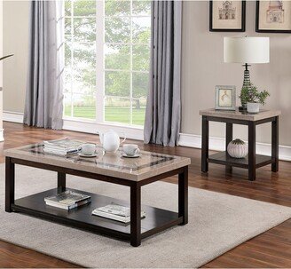 Elga Transitional Walnut 2-Piece Coffee Table Set with Shelf