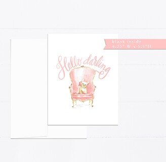 Hello Darling, Thinking Of You Card, Birthday Frenchie Lover, French Bulldog, For Dog Watercolor, Friendship Just Because