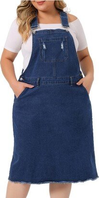 Agnes Orinda Women's Plus Size Overall Distressed Racerback Jean Denim Suspender Dress Dark Blue 1X