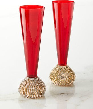 Red Gold Bling Flute Glasses, Set of 2