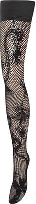 Snake Fishnet Leg/Plain Top Hold Ups (Black) Hose