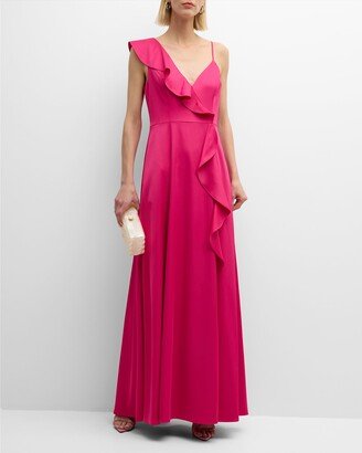 Liv Foster Sleeveless Ruffle Satin Gown