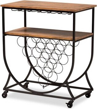 Dania Antique Vintage Industrial Metal and Wood Mobile Wine Bar Cart Black/Walnut