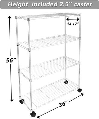 EDWINRAY Simple Deluxe Heavy Duty 4-Shelf Shelving with Wheels, Steel Organizer Wire Rack, Adjustable Storage Units