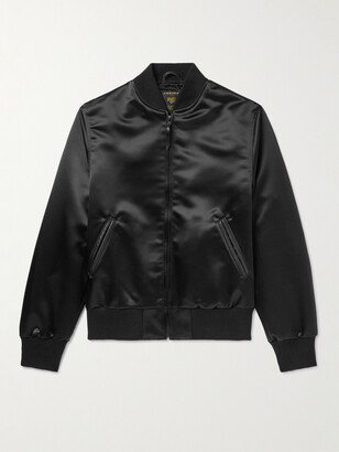 Sukajan Leather-Trimmed Satin Bomber Jacket