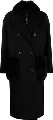 Fur-Detail Double-Breasted Virgin-Wool Coat