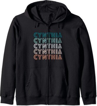 Personalized Birthday Gifts for Women Girls Cynthia Name Retro Color Woman Zip Hoodie