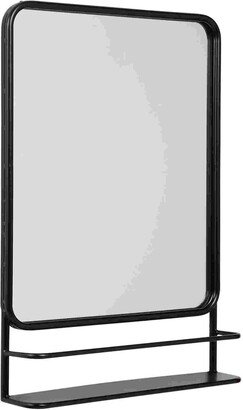 Accent Mirror with Sleek Metal Frame and Shelf, Black