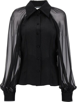 Long Sheer-Sleeved Buttoned Blouse-AA