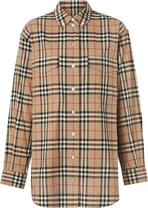 Button-down Collar Vintage Check Oversized Shirt