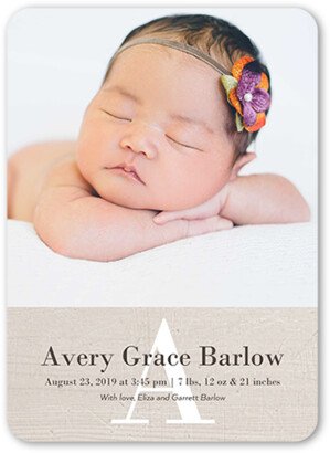 Birth Announcements: Simple Monogram Girl Birth Announcement, Beige, Standard Smooth Cardstock, Rounded