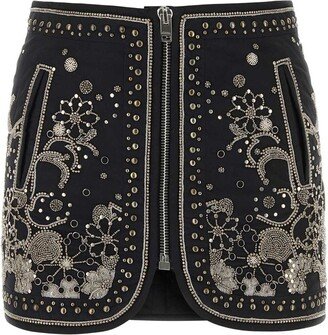 Embellished Zip-Up Mini Skirt