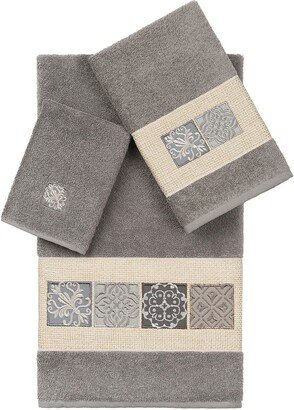 Vivian 3-Piece Embellished Towel Set - Dark Gray