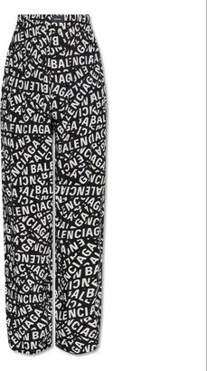 All-Over Logo Printed Wide-Leg Trousers