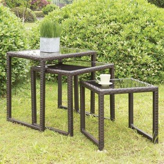 Viro Contemporary Espresso Glass Top Outdoor Nesting Table