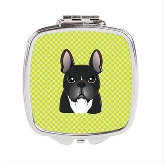 BB1289SCM Checkerboard Lime Green French Bulldog Compact Mirror, 2.75 x 3 x .3 In.