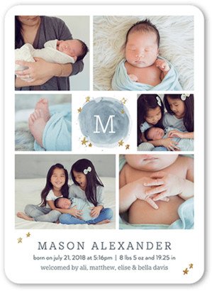 Birth Announcements: Astral Arrival Boy Birth Announcement, Blue, 5X7, Matte, Signature Smooth Cardstock, Rounded