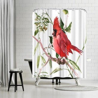 71 x 74 Shower Curtain, Caridnal Bird Red by Suren Nersisyan