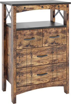 Bestier Living Room Storage Cabinet with 2 Shelves and 4 Drawers, Dark Brown - 68