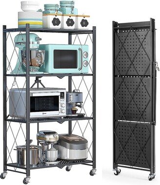 Aoolive 4-Tier Storage Shelf, Heavy Metal Kitchen Cart, Foldable Storage Shelf with Wheels, Garage Shelf