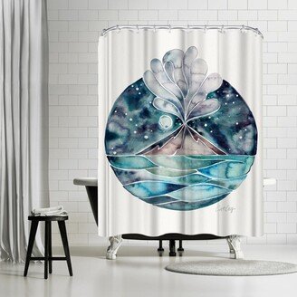 71 x 74 Shower Curtain, Stromboli Volcano Blue by Cat Coquillette