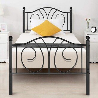 Black Vintage Scroll Metal Platform Bed with Headboard