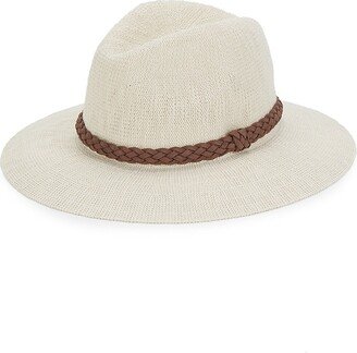 Leather-Trim Woven Fedora