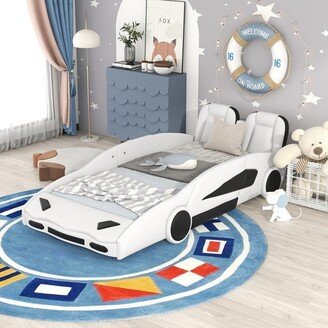 Twin Size Race Car-Shaped Platform Bed with Wheels,Kids Bed