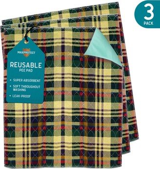 Chew + Heal MaxProtect Tartan Plaid Reusable Pee Pads for Dogs, Training Underpads - 3 Pack, 18 x 24