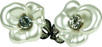 Pearlized Flower With Leaf -Clip Earring