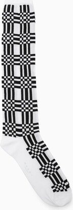 White/black check pattern short socks