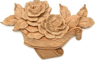 Wood Carved Rose & Ribbon Scroll Door Sign | Name Engrave