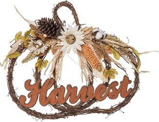 Metal 20In Multicolored Harvest Twig Pumpkin Shaped Wreath