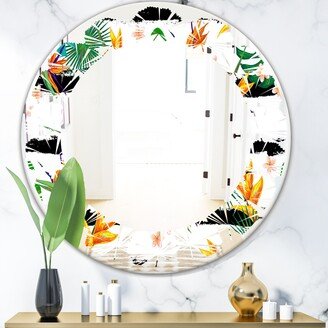 Designart 'Retro Tropical Leaves II' Printed Modern Round or Oval Wall Mirror - Leaves - Multi