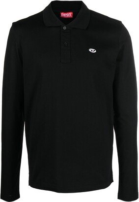 Logo Embroidered Long-Sleeve Polo Shirt-AA