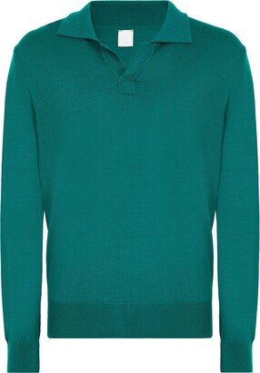 Merino Wool Knit L/sleeve Polo Sweater Green