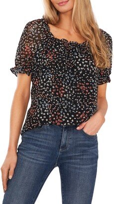 Ruffle Puff Sleeve Square Neck Floral Blouse