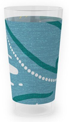 Outdoor Pint Glasses: Mid Century Fish And Waves Outdoor Pint Glass, Blue