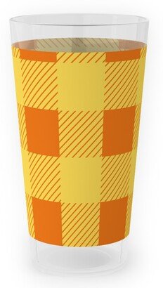 Outdoor Pint Glasses: Buffalo Checked Plaid Outdoor Pint Glass, Yellow