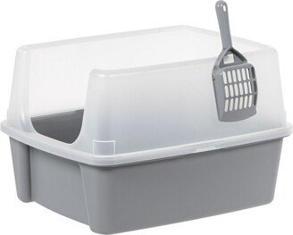 USA Open-Top Cat Litter Box with Shield and Scoop, Gray