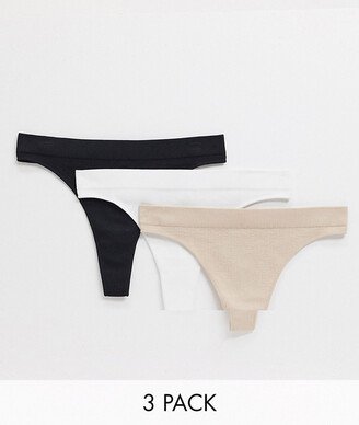 Cat 3 pack thongs in black white and beige