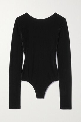 Corrin Open-back Stretch-velvet Bodysuit - Black-AA