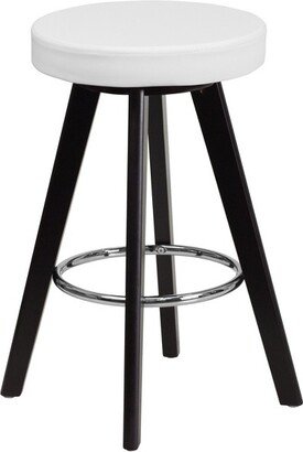 Trenton Series 24'' High Contemporary Cappuccino Wood Counter Height Stool with White Vinyl Seat