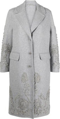 Floral-Embroidered Single-Breasted Coat