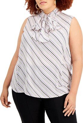 Plus Womens Tie-Neck Sleeveless Pullover Top