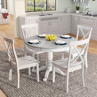 EDWINRAY 5-Piece Round Dining Table Set for 4 with Drop Leaf & 4 Padded Chairs