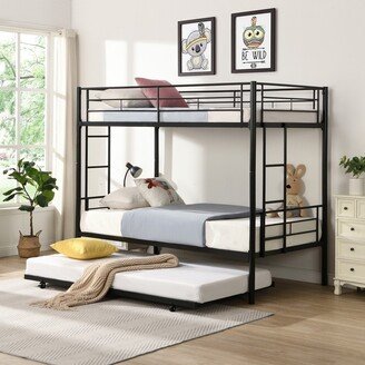 IGEMAN Metal Twin Bunk Bed Frame with Trundle, Can be Divided Into Two Beds, Black