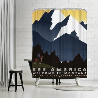 71 x 74 Shower Curtain, Vintage Montana Travel by Samantha Ranlet